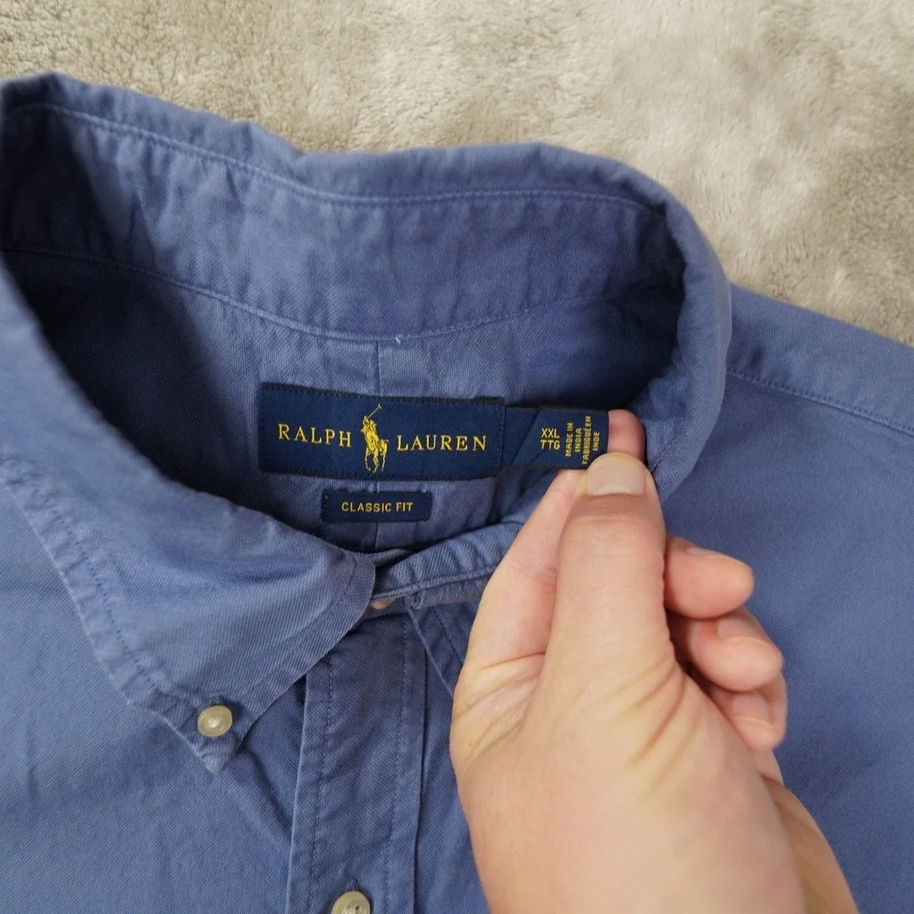 Ralph Lauren Classic Fit Button Up Shirt Men's XXL Blue Preppy Old Money